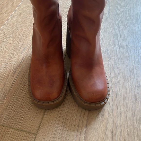 PRADA GUM SOLE COGNAC LEATHER PLATFORM BOOT 37.5 - Picture 2 of 6